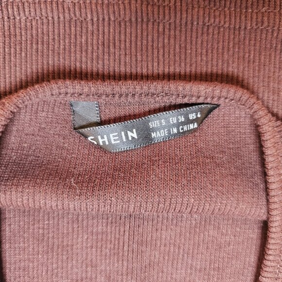 SHEIN brown ribbed stretch squareneck cotton blend knit crop tank top size 4 US - Picture 3 of 5